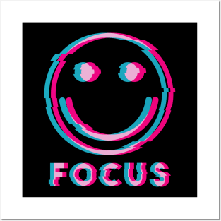 Glitch Smiley Face Focus (pink and blue glitch) Posters and Art